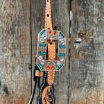 Two Tone  Orange and Teal Browband/One Ear - Triangle/Gladiator Breastcollar Tack Set #BBBC670