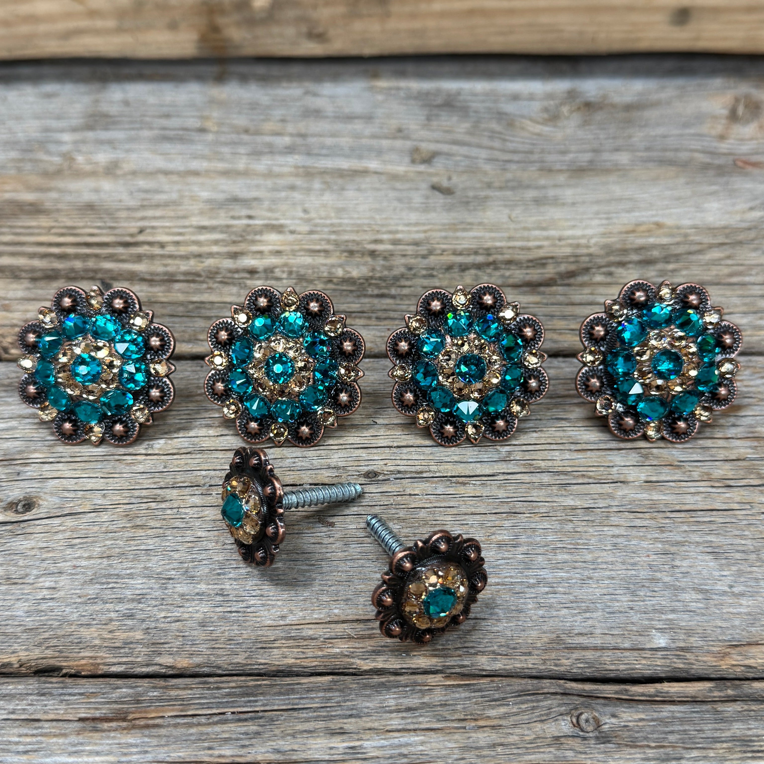 Copper Teal and Champagne Saddle Conchos