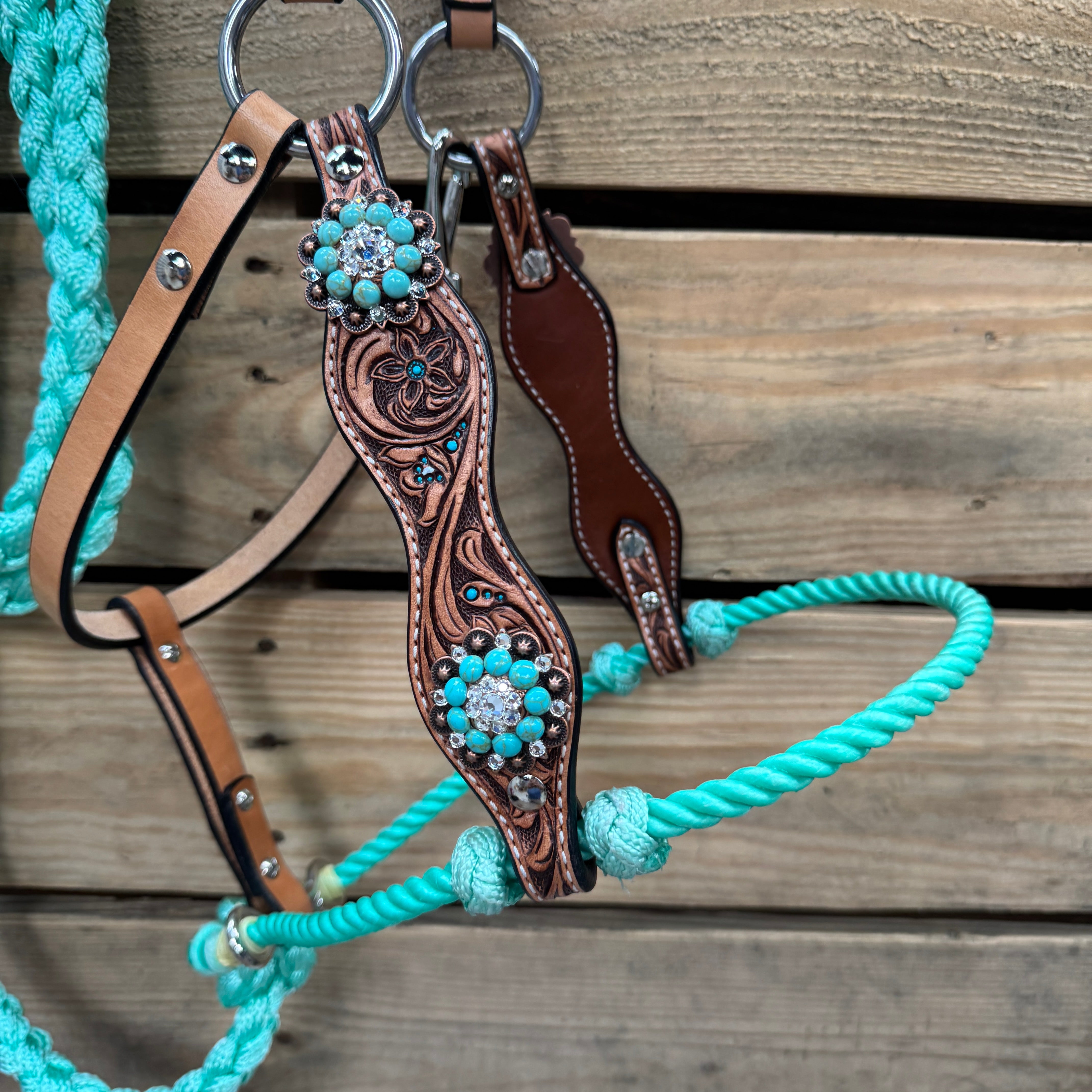 Floral Tooled Lariat & Leather Combo Halter #LH108