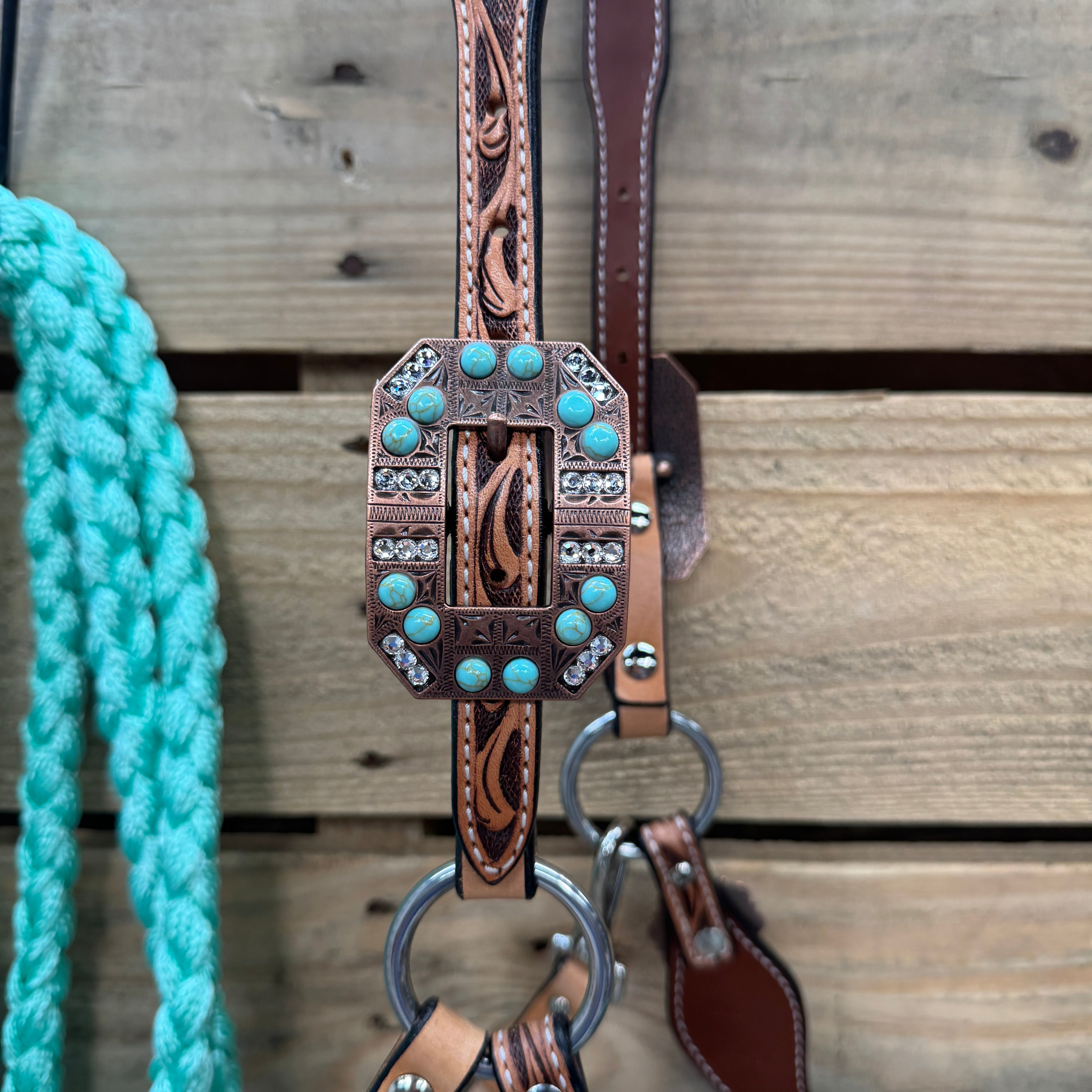 Floral Tooled Lariat & Leather Combo Halter #LH108