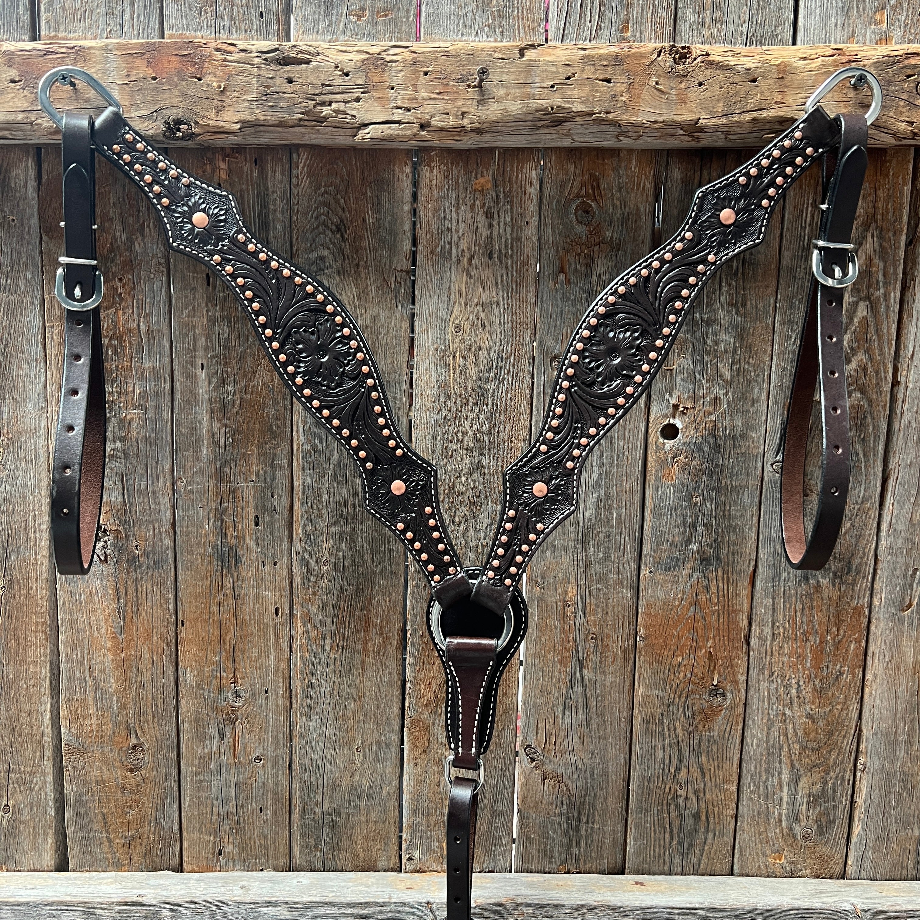 Dark Oil Floral Tooled with Copper Dots Breastcollar