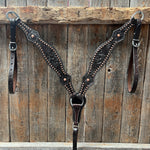 Dark Oil Floral Tooled with Copper Dots Breastcollar