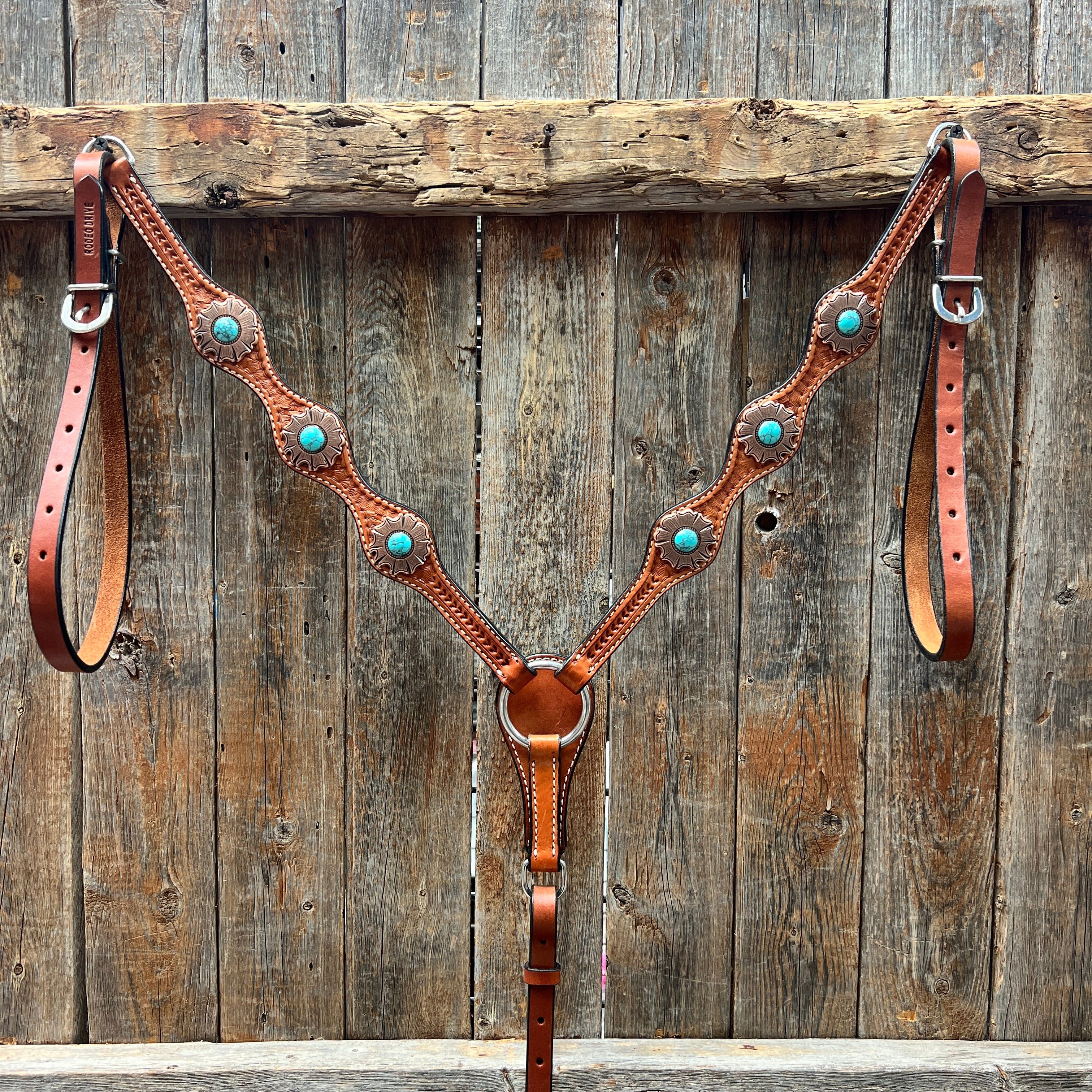 Light Oil Basketweave Copper and Turquoise Browband/One Ear Tack Set  #BBBC625