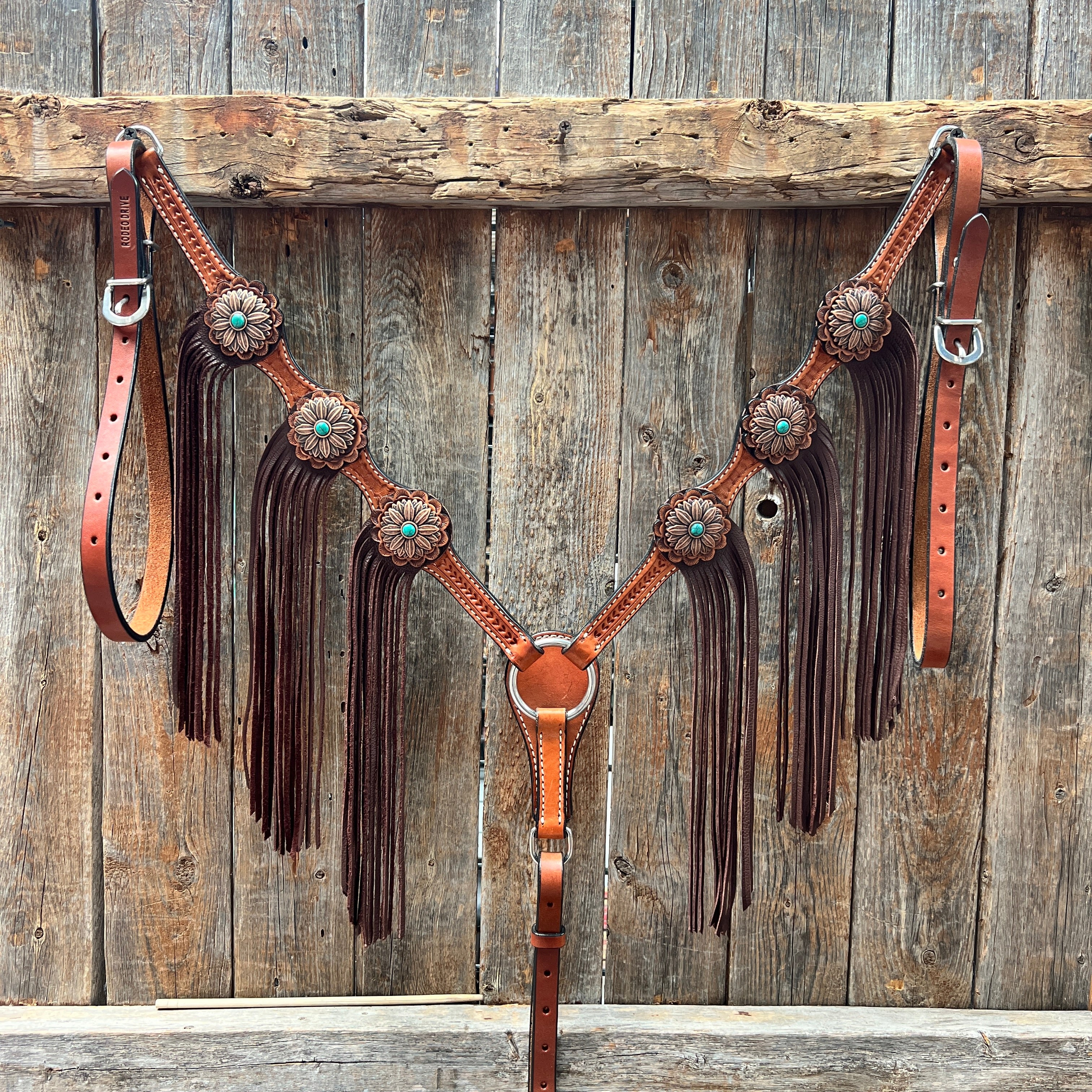 Light Oil Basketweave Copper Flower Browband/One Ear Tack Set  #BBBC620