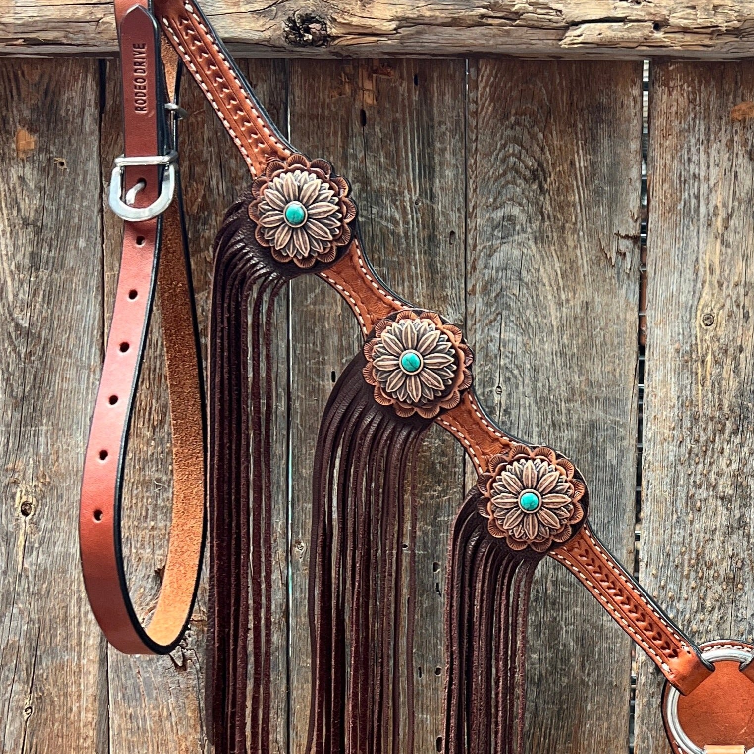 Light Oil Basketweave Copper Flower Browband/One Ear Tack Set  #BBBC620