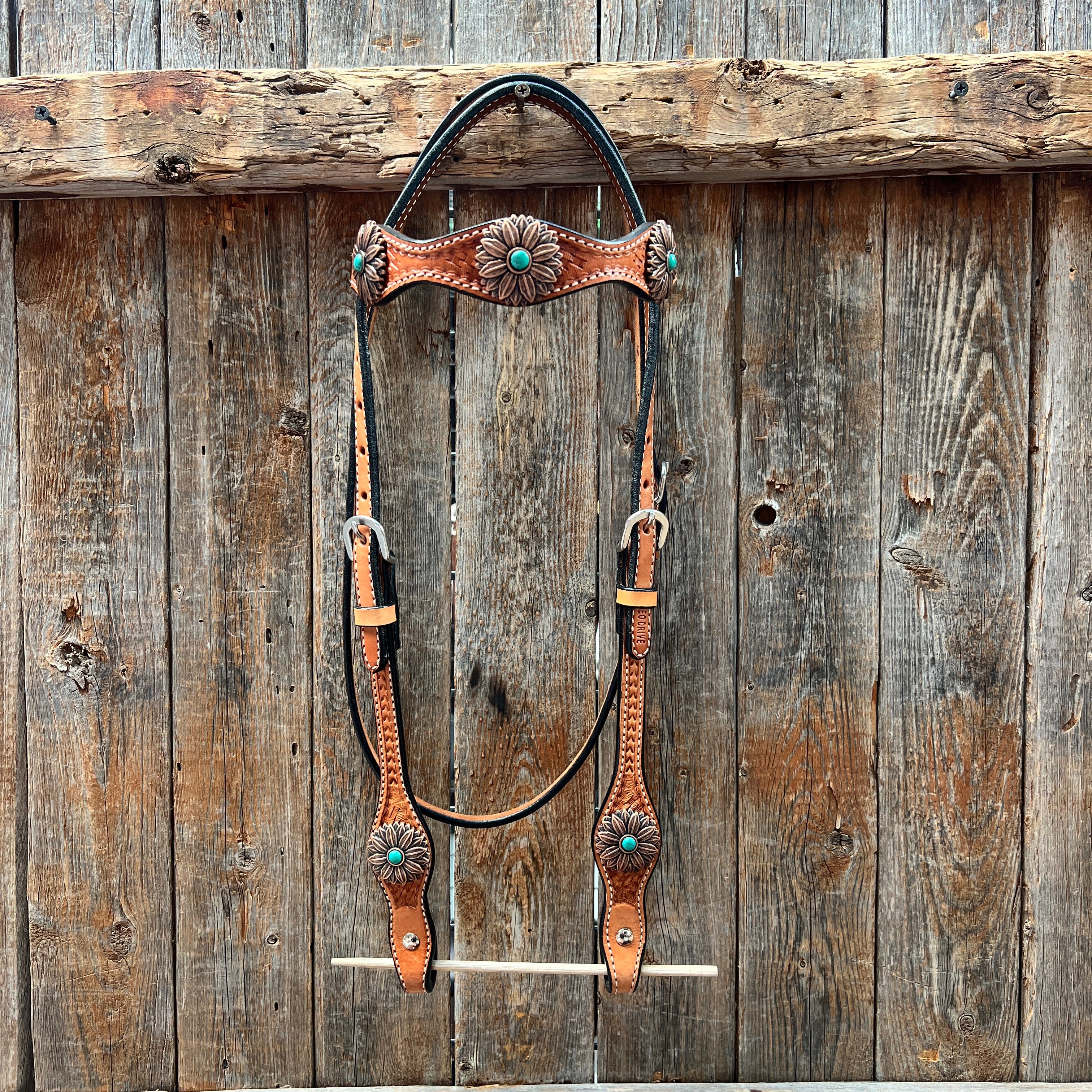 Light Oil Basketweave Copper Flower Browband/One Ear Tack Set  #BBBC620