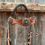 Light Oil Basketweave Copper Flower Browband/One Ear Tack Set  #BBBC620