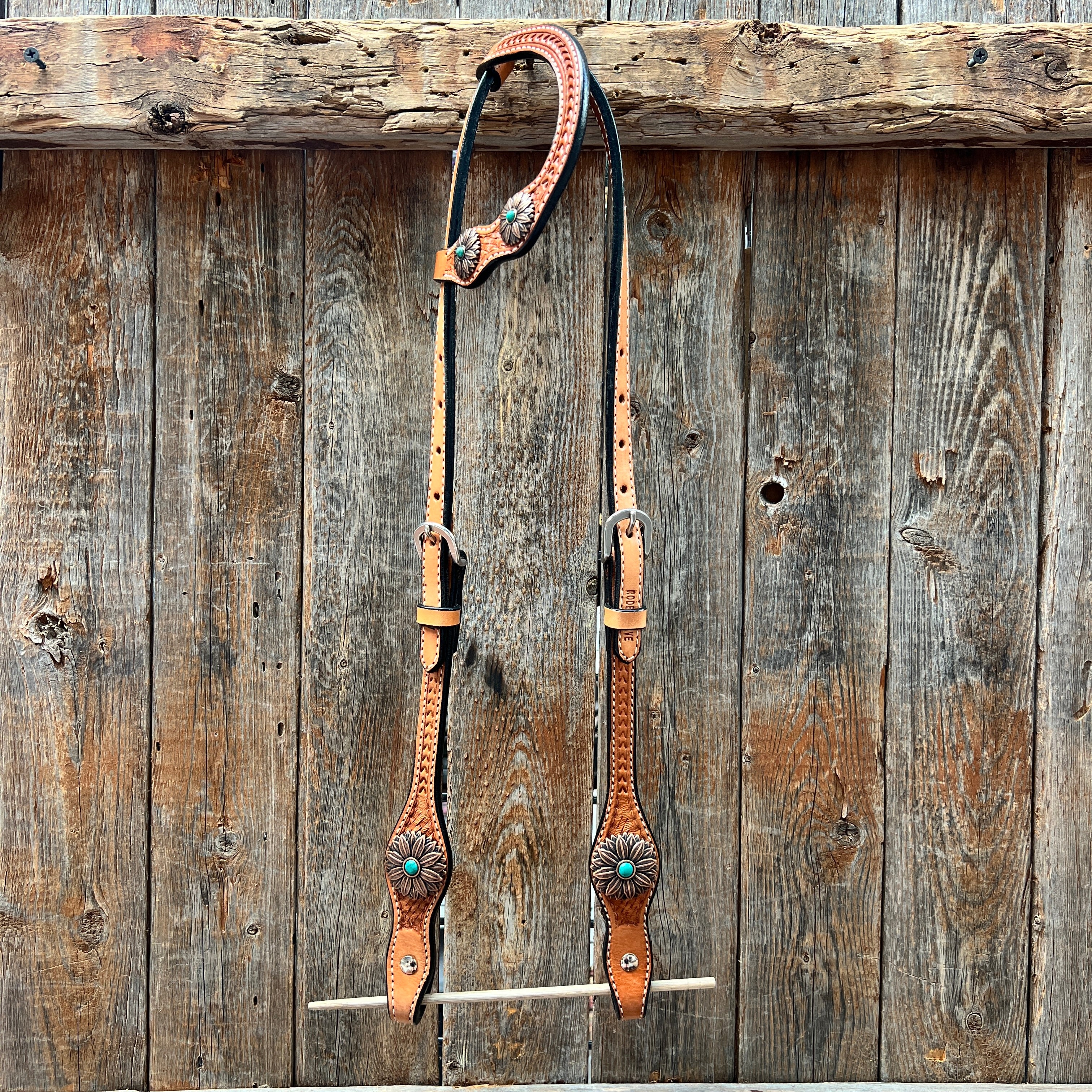 Light Oil Basketweave Copper Flower Browband/One Ear Tack Set  #BBBC620