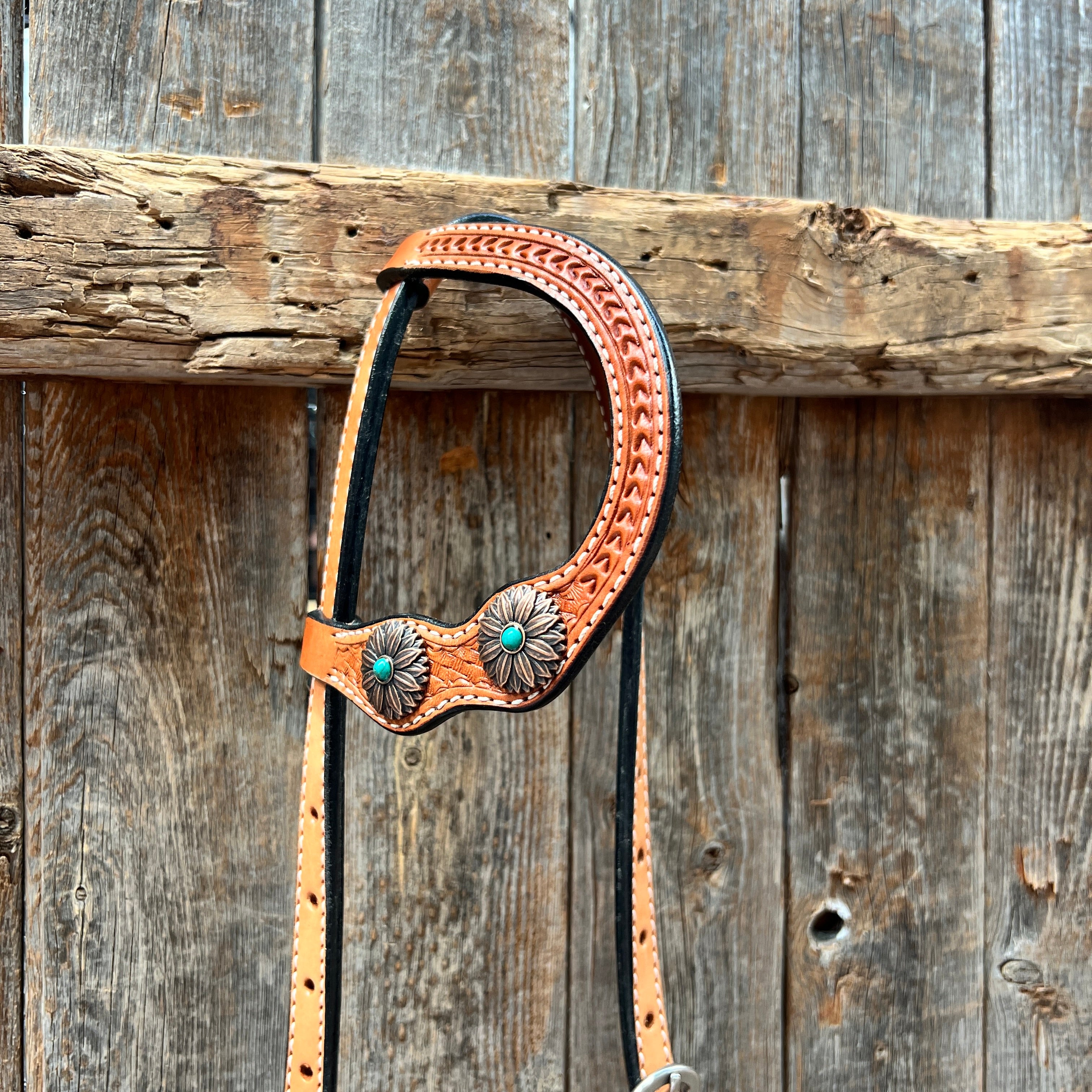 Light Oil Basketweave Copper Flower Browband/One Ear Tack Set  #BBBC620