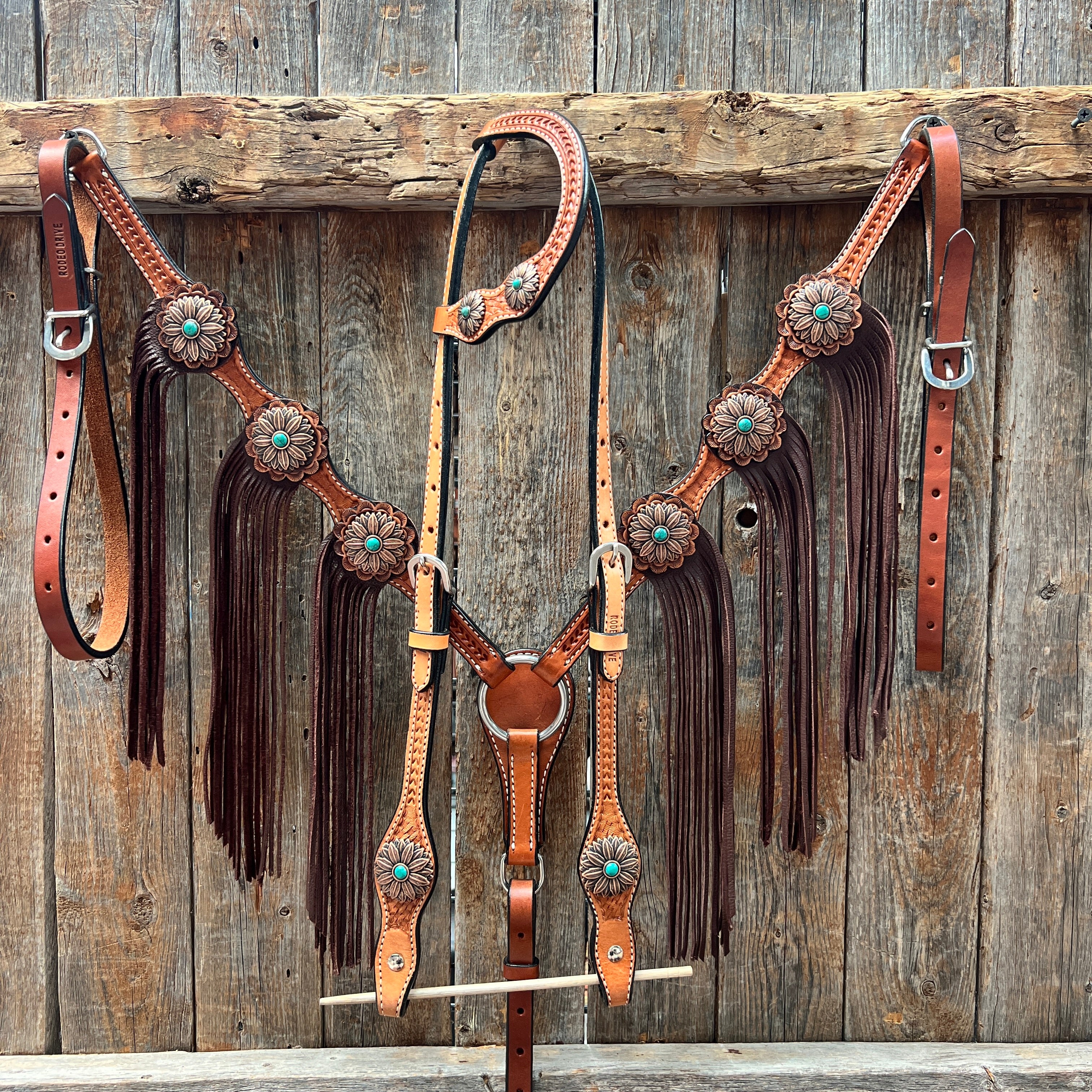 Light Oil Basketweave Copper Flower Browband/One Ear Tack Set  #BBBC620