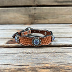Genuine Leather Dog Collar With Antique Silver Lilac and Light Sapphire Conchos 10" to 22" -DC50