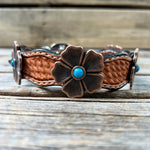 Genuine Leather Dog Collar or Leash With Copper Flower Conchos 12" to 22" W111S -DC7