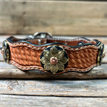 Genuine Leather Dog Collar or Leash With Copper Flower Conchos 10" to 22" W125S -DC52