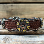 Genuine Leather Dog Collar With Antique Silver and Dots Conchos 10" to 22" W147S -DC53