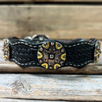 Genuine Leather Dog Collar With Antique Silver and Dots Conchos 10" to 22" W147S -DC53