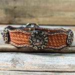 Genuine Leather Dog Collar With Antique Silver and Dots Conchos 10" to 22" W147S -DC53