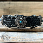 Genuine Leather Dog Collar With Antique Silver Floral Conchos 10" to 22" W203S -DC54