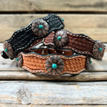 Genuine Leather Dog Collar or Leash With Copper Flower Conchos 10" to 22" W132S -DC6