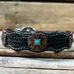 Genuine Leather Dog Collar or Leash With Copper Fleur De Lis Conchos 10" to 22" W141S -DC55