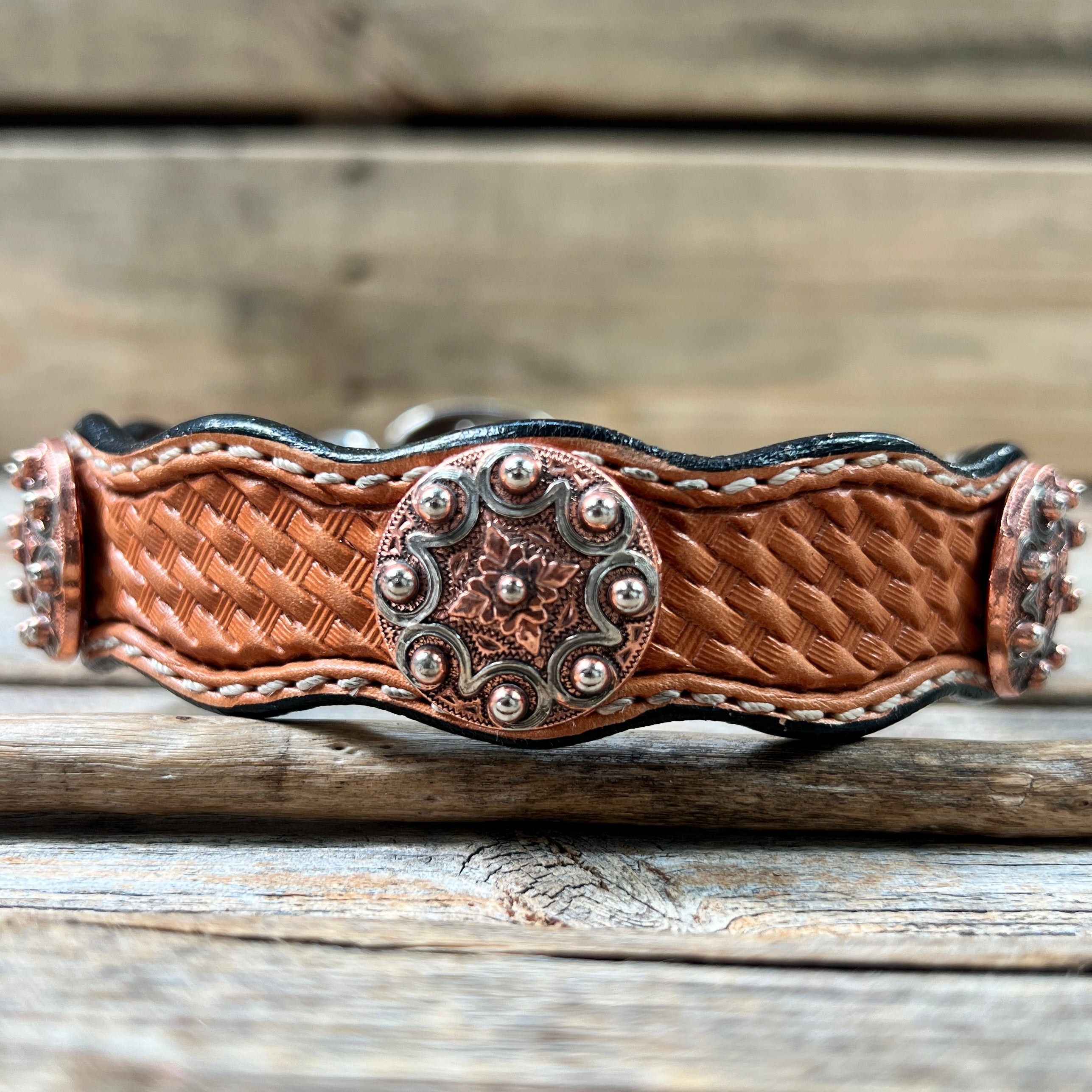 Leather Dog Collar With Copper Dots Conchos 10" to 22" W184S -DC58