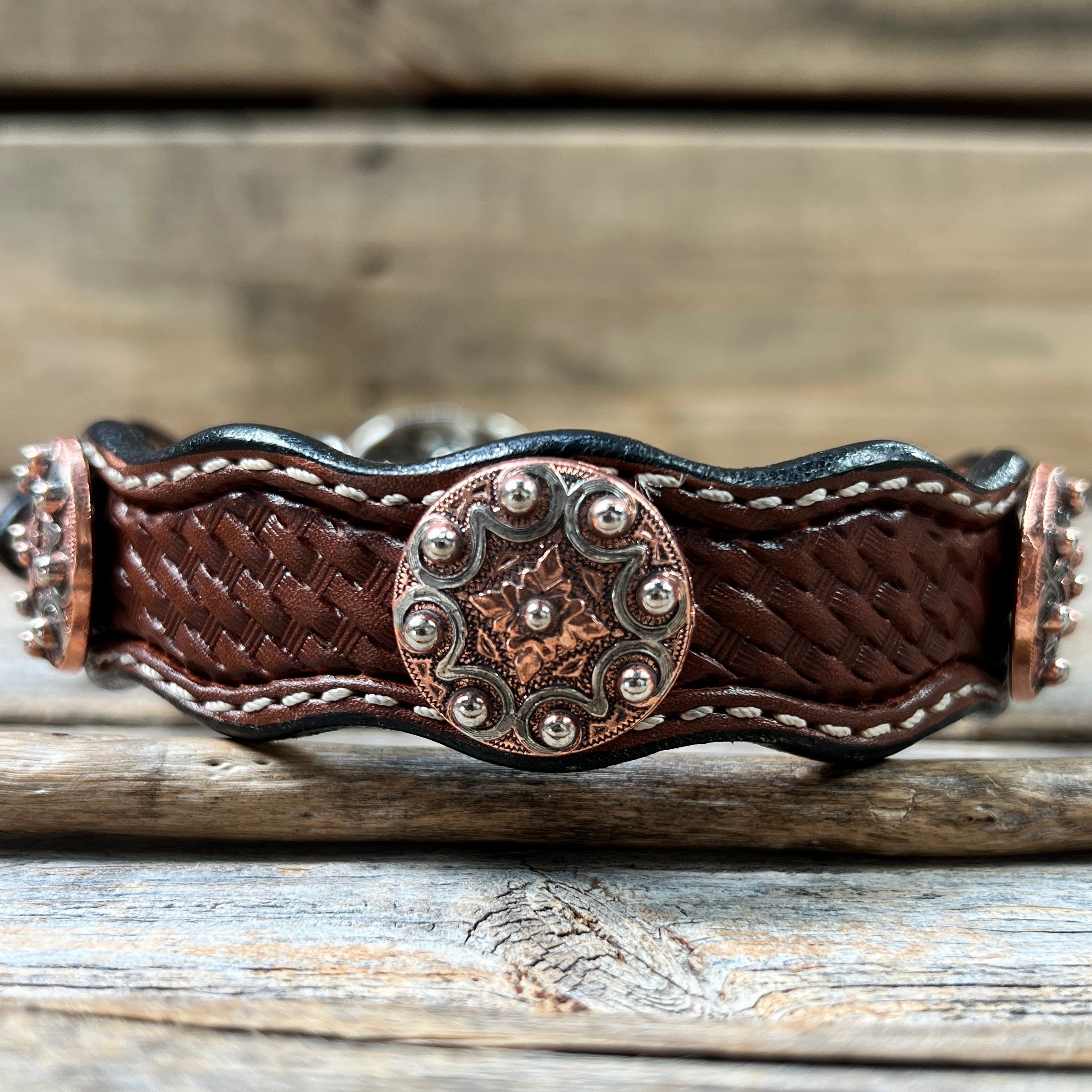 Leather Dog Collar With Copper Dots Conchos 10" to 22" W184S -DC58