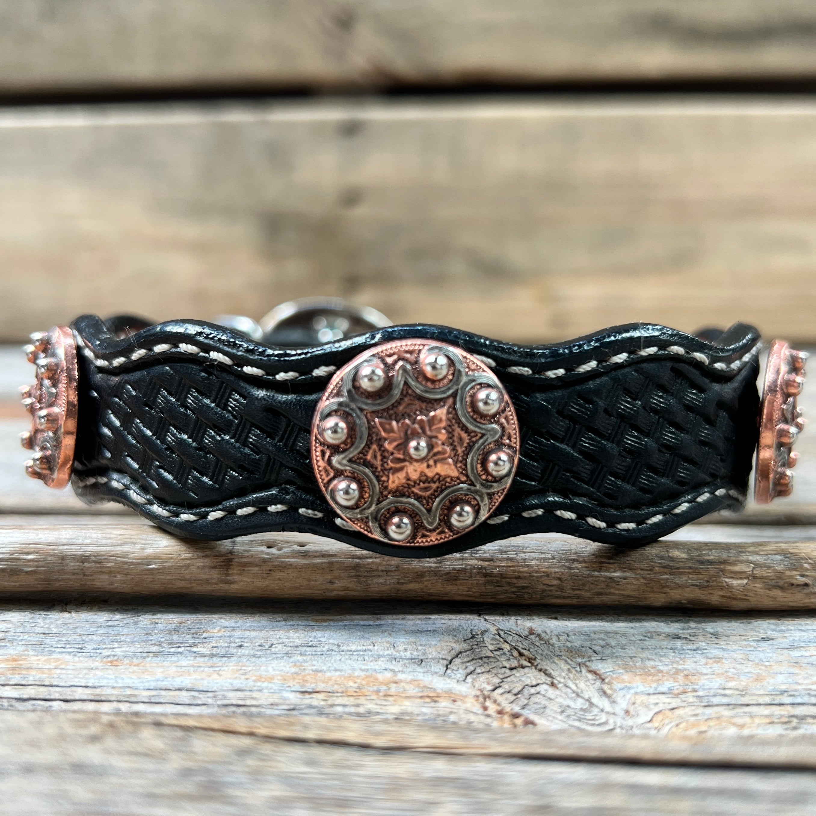 Leather Dog Collar With Copper Dots Conchos 10" to 22" W184S -DC58