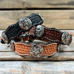 Genuine Leather Dog Collar or Leash With Antique Silver Texas Star Conchos 10" to 22" W187S -DC59