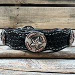 Genuine Leather Dog Collar or Leash With Antique Silver Texas Star Conchos 10" to 22" W187S -DC59