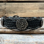 Genuine Leather Dog Collar With Antique Silver Rose Conchos 10" to 22" W108S -DC60