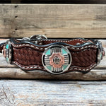 Genuine Leather Dog Collar With Antique Silver and Copper Flower Conchos 10" to 22" W190S -DC62
