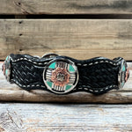 Genuine Leather Dog Collar With Antique Silver and Copper Flower Conchos 10" to 22" W190S -DC62