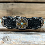 Genuine Leather Dog Collar With Gold Cross Conchos 10" to 22" W189S -DC63