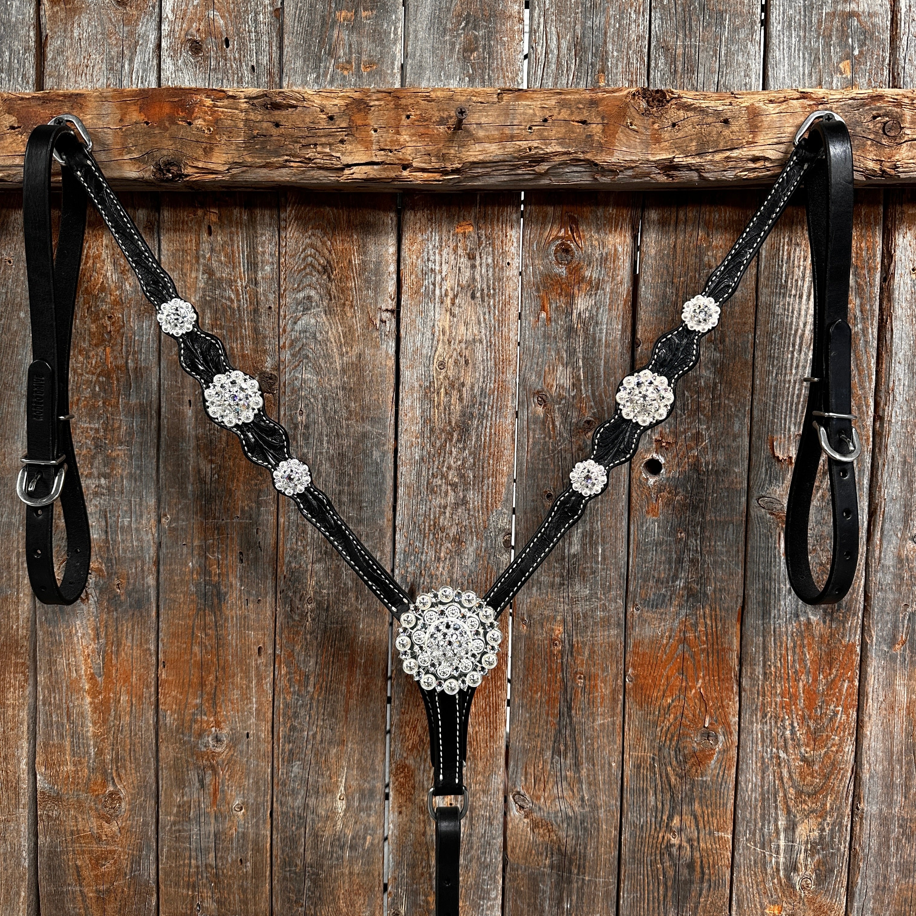 Black Floral Bright Clear Browband / One Ear Tack Set #BBBC599