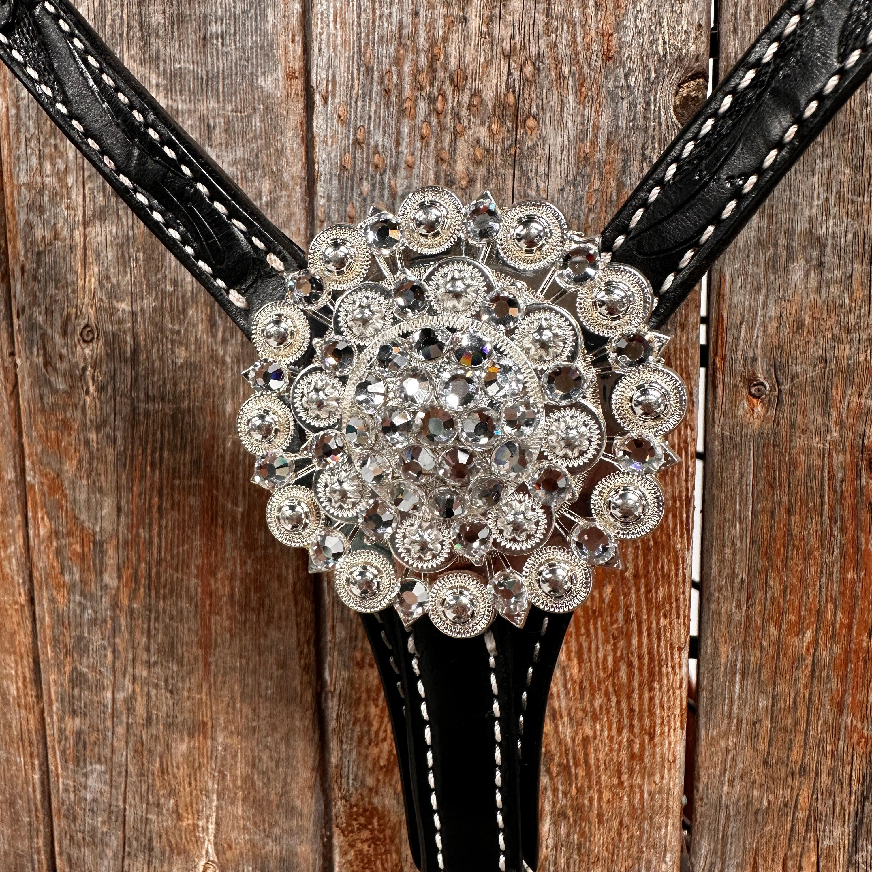 Black Floral Bright Clear Browband / One Ear Tack Set #BBBC599