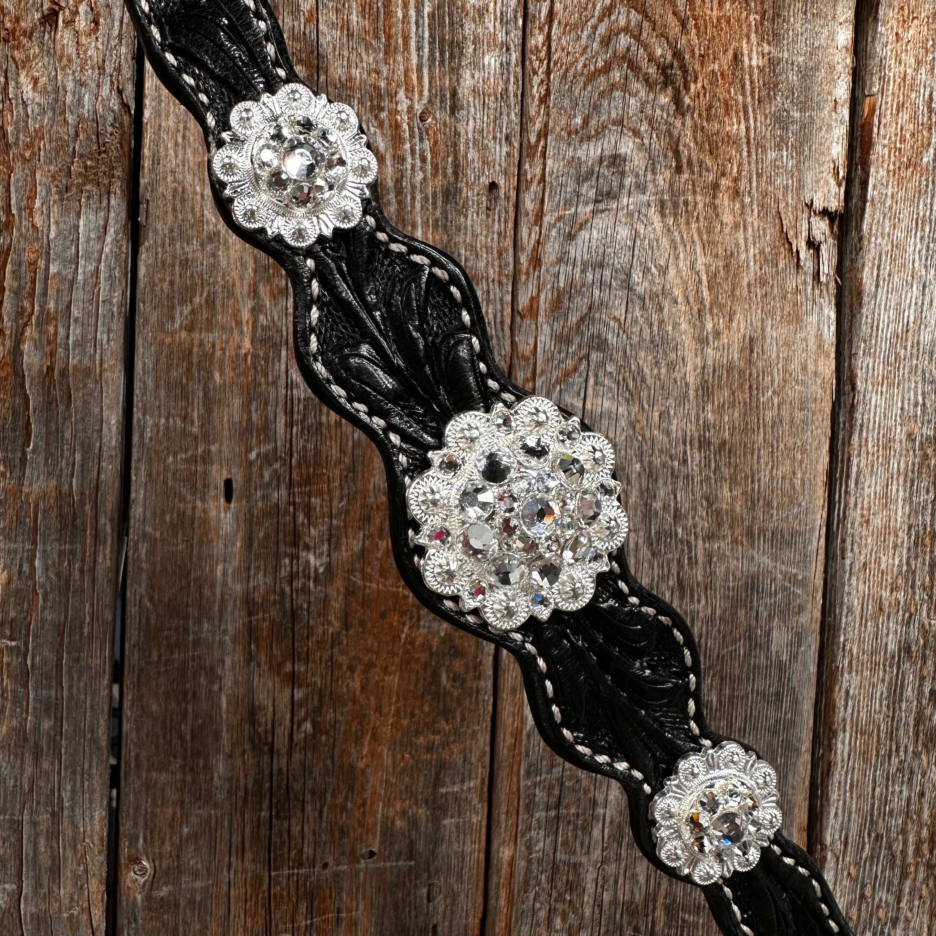 Black Floral Bright Clear Browband / One Ear Tack Set #BBBC599