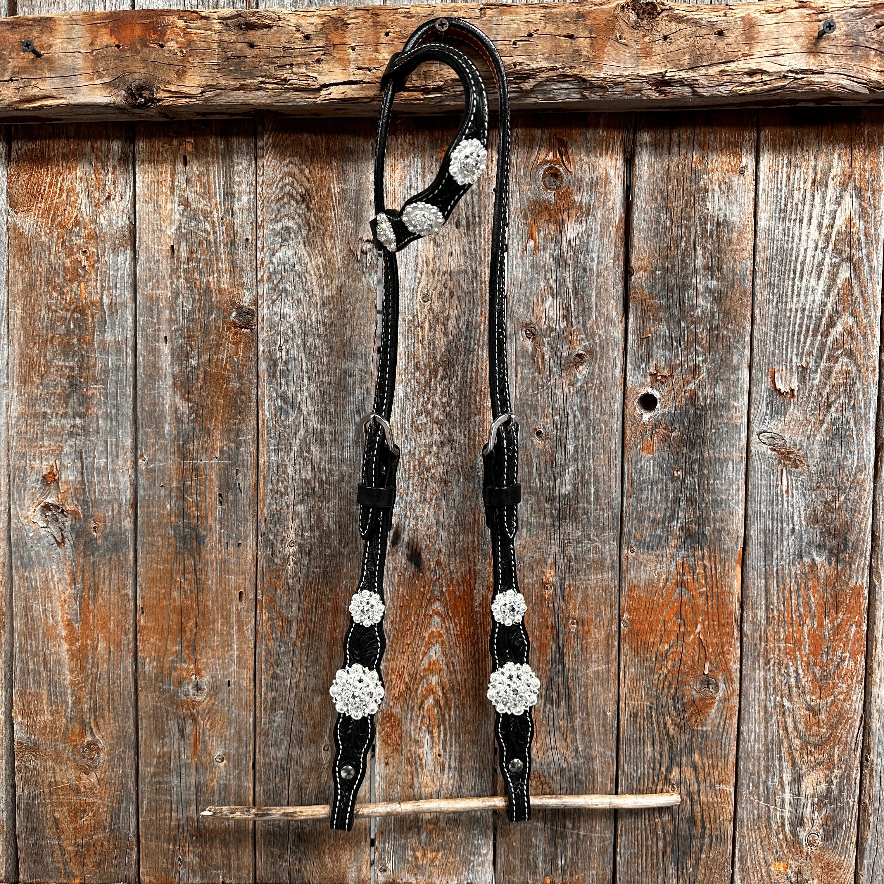 Black Floral Bright Clear Browband / One Ear Tack Set #BBBC599