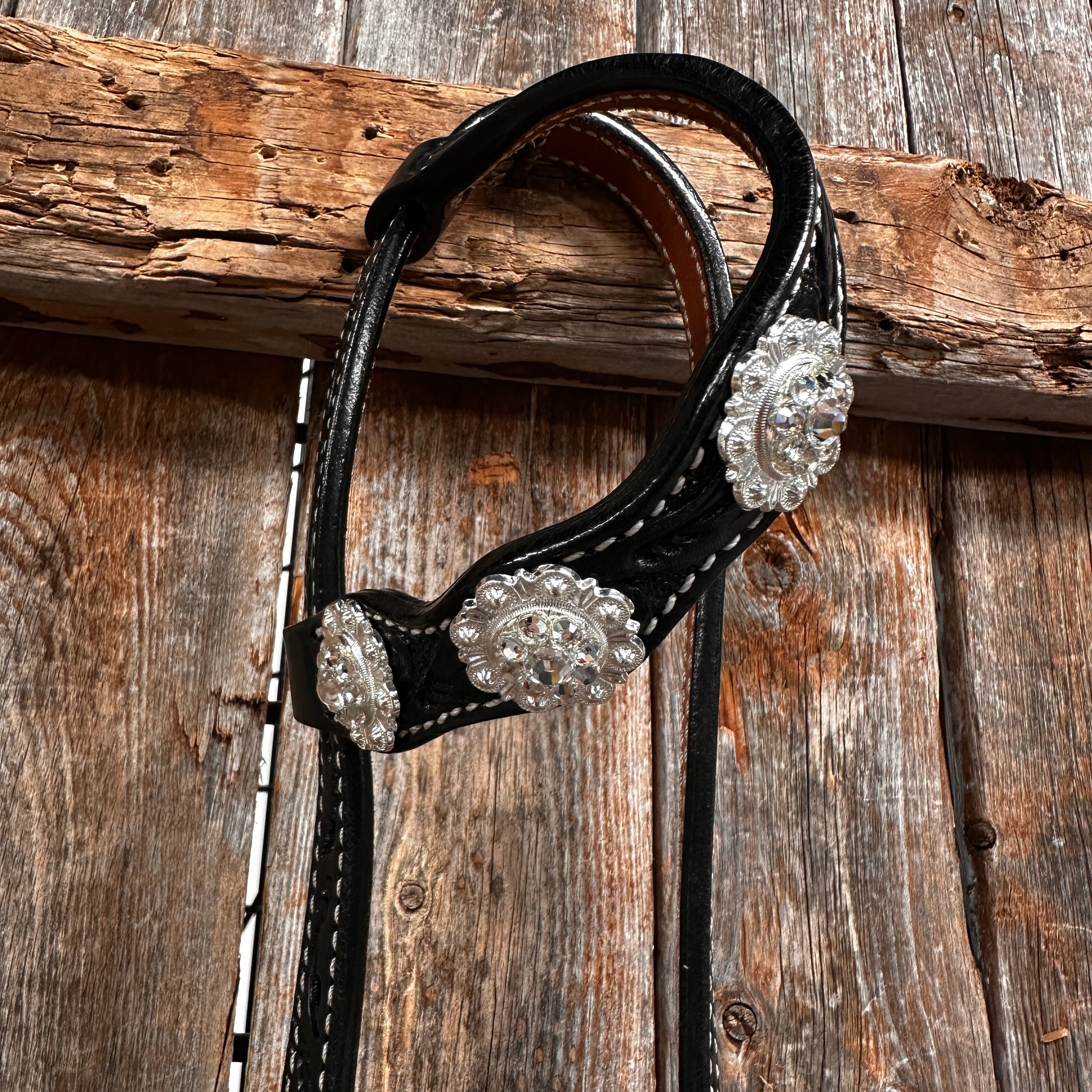 Black Floral Bright Clear Browband / One Ear Tack Set #BBBC599