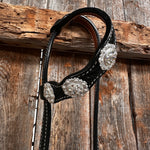 Black Floral Bright Clear Browband / One Ear Tack Set #BBBC599
