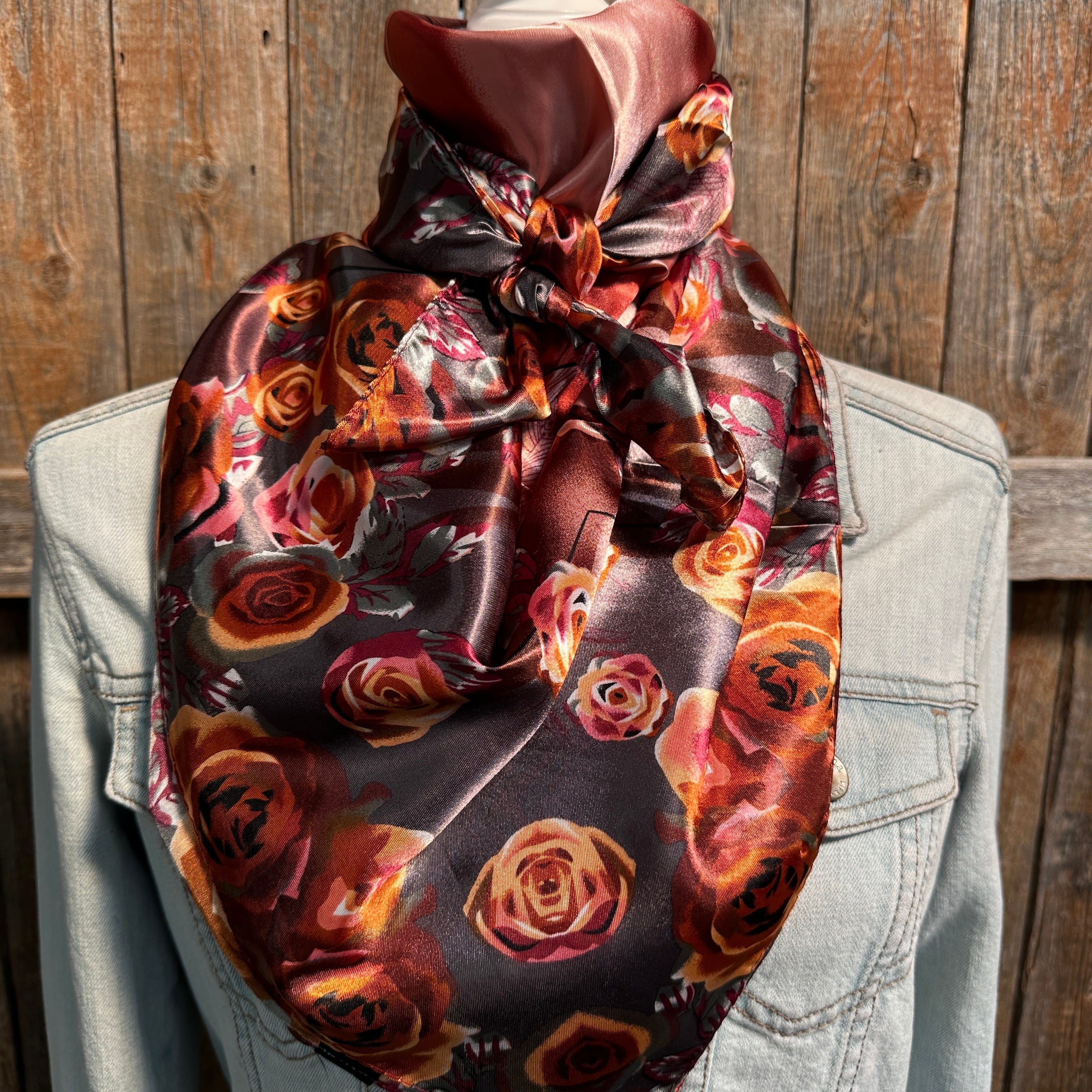 35X35"  Pink and Rust Roses Wild Rag / Scarf WR1007
