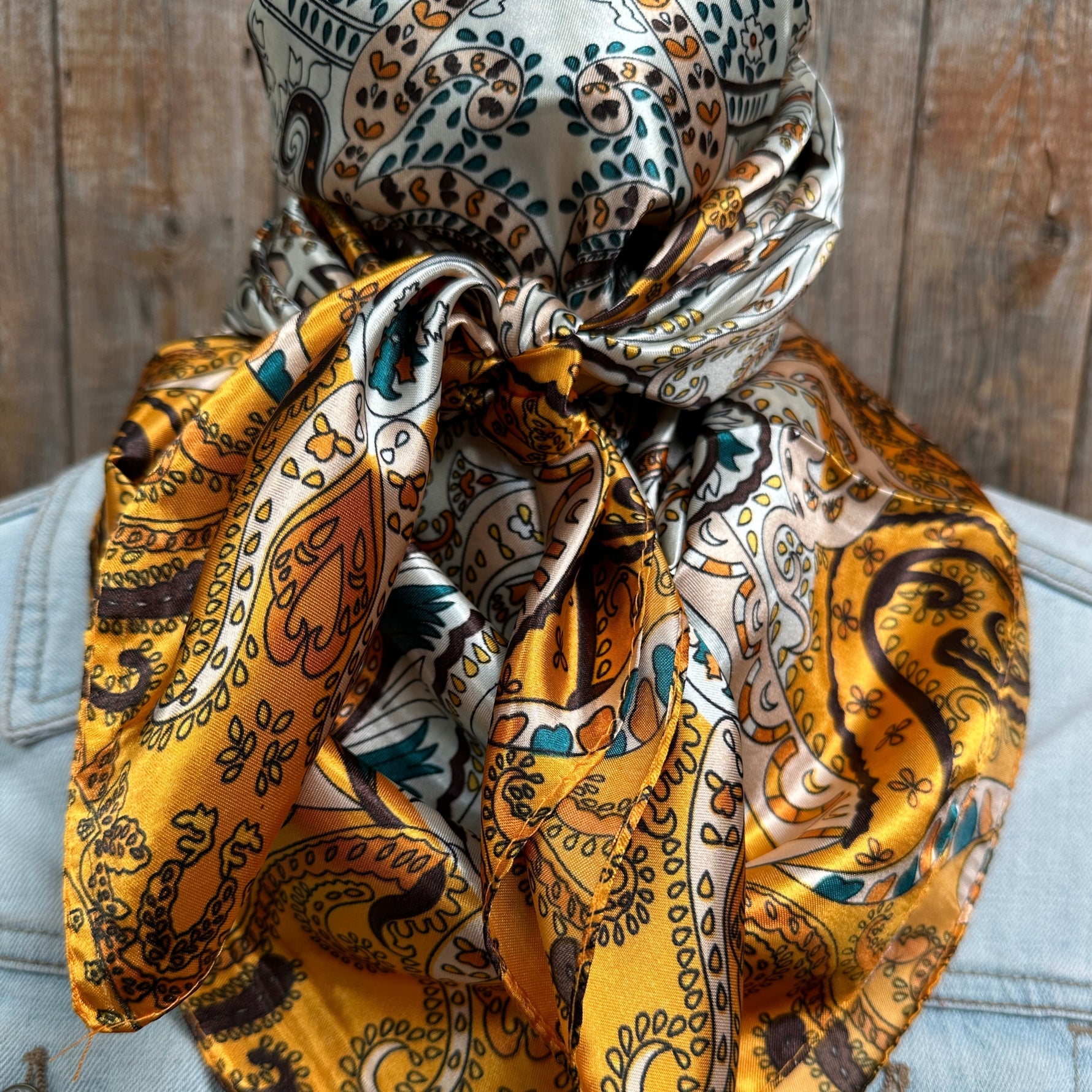 35X35" Golden, Green and Brown Paisley Wild Rag / Scarf WR1003