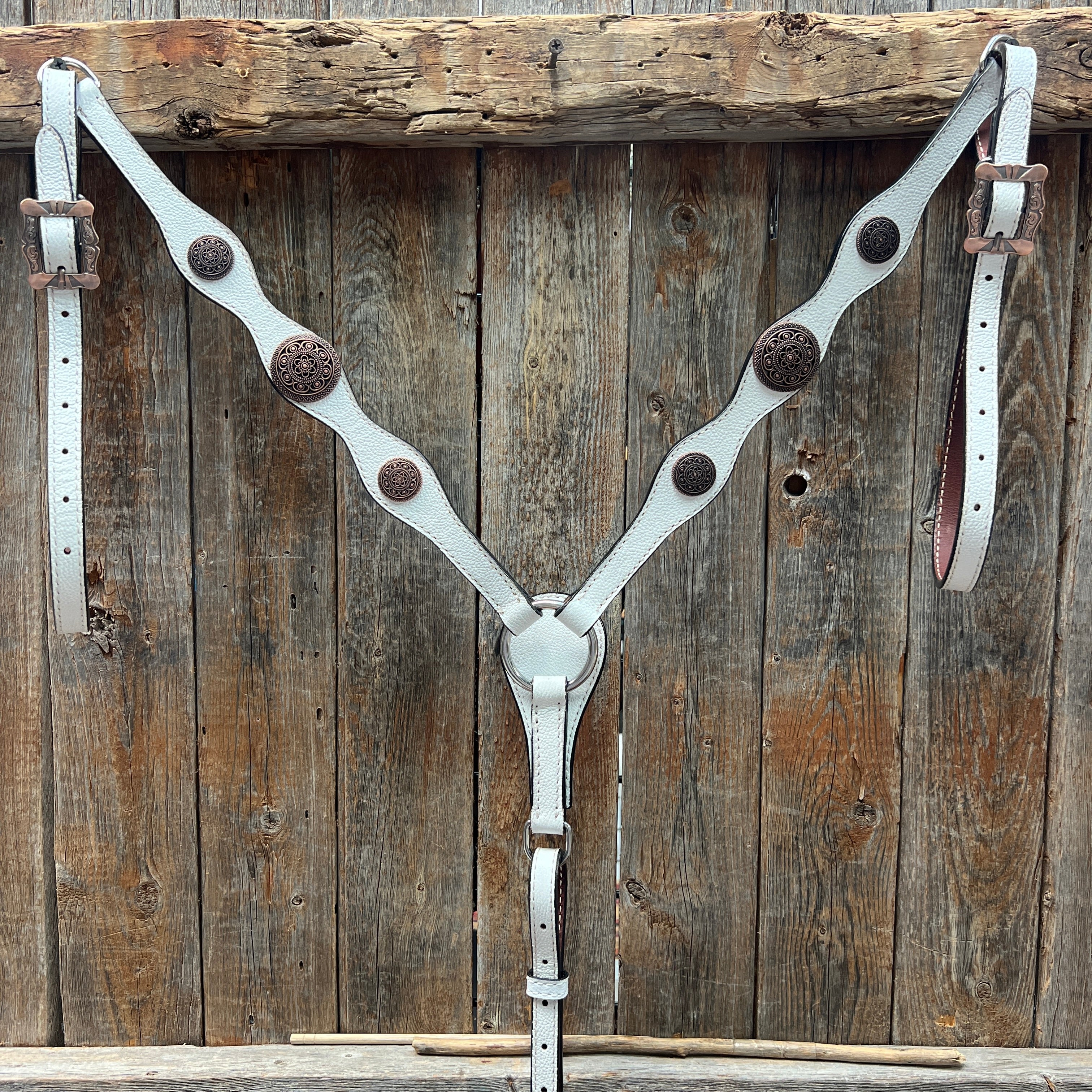 White Leather Copper Floral  Browband/One Ear Tack Set #OEBC629