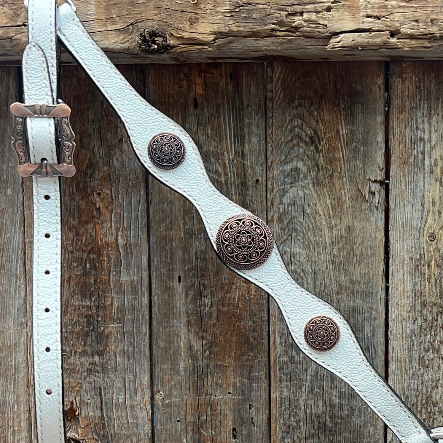 White Leather Copper Floral  Browband/One Ear Tack Set #OEBC629