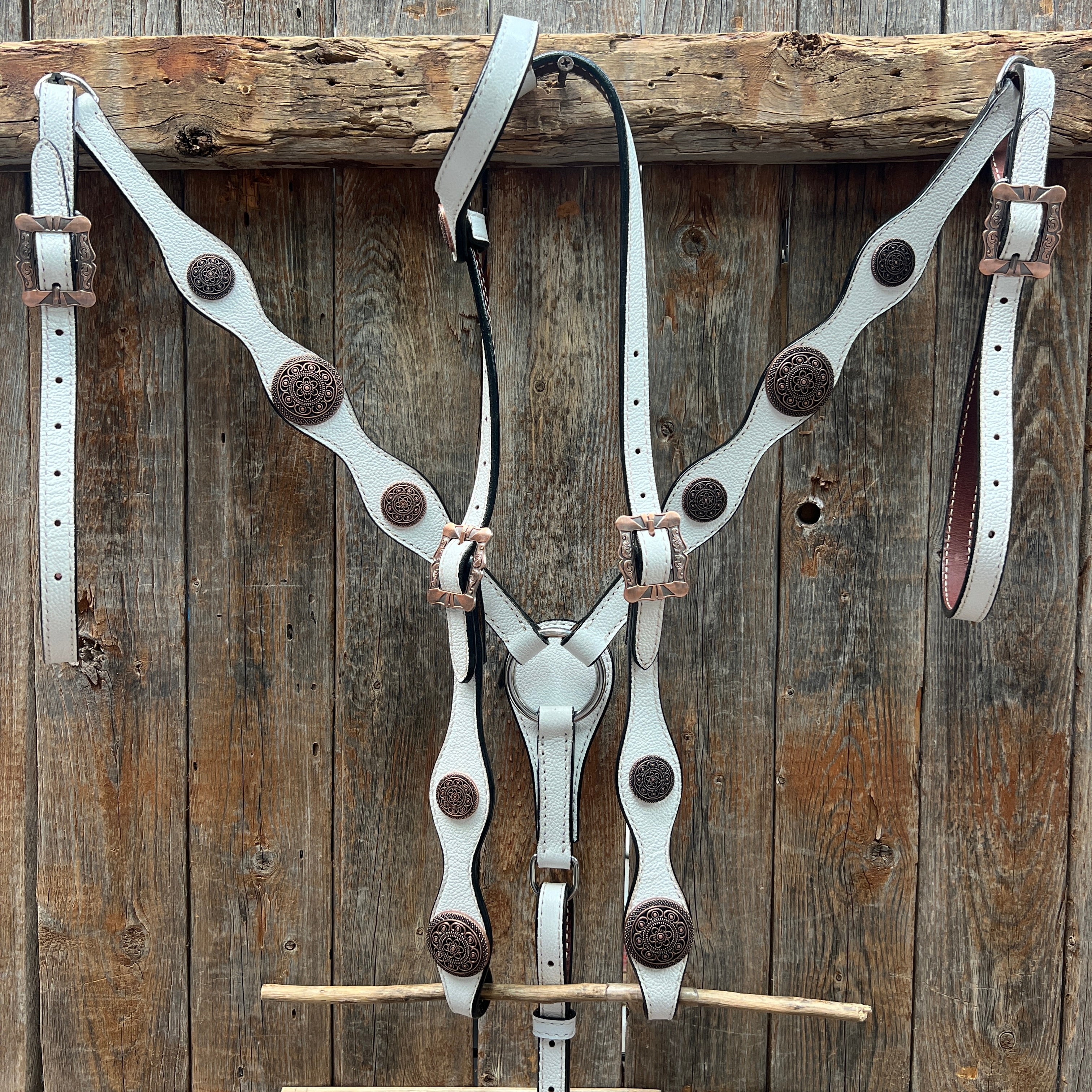 White Leather Copper Floral  Browband/One Ear Tack Set #OEBC629