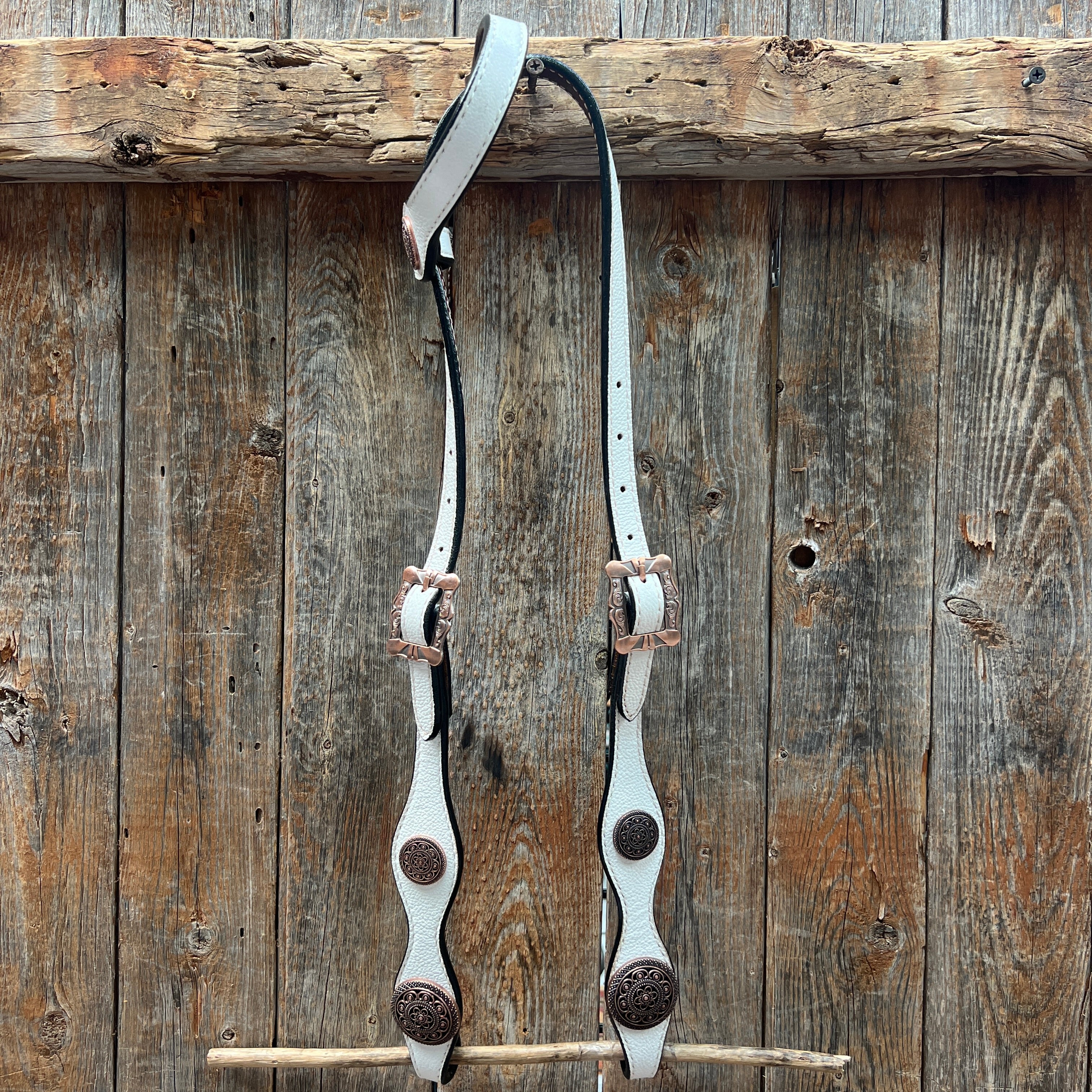 White Leather Copper Floral  Browband/One Ear Tack Set #OEBC629