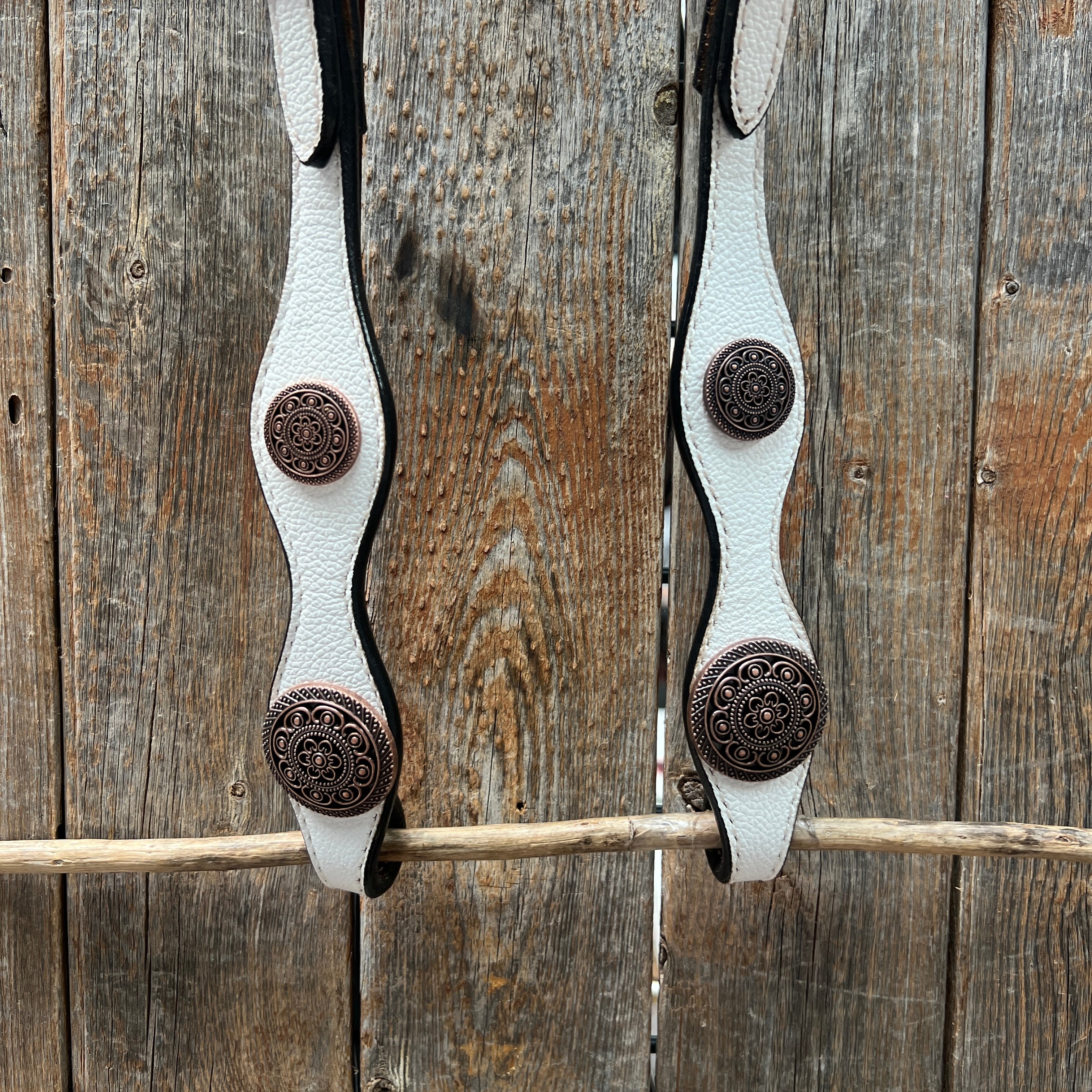 White Leather Copper Floral  Browband/One Ear Tack Set #OEBC629