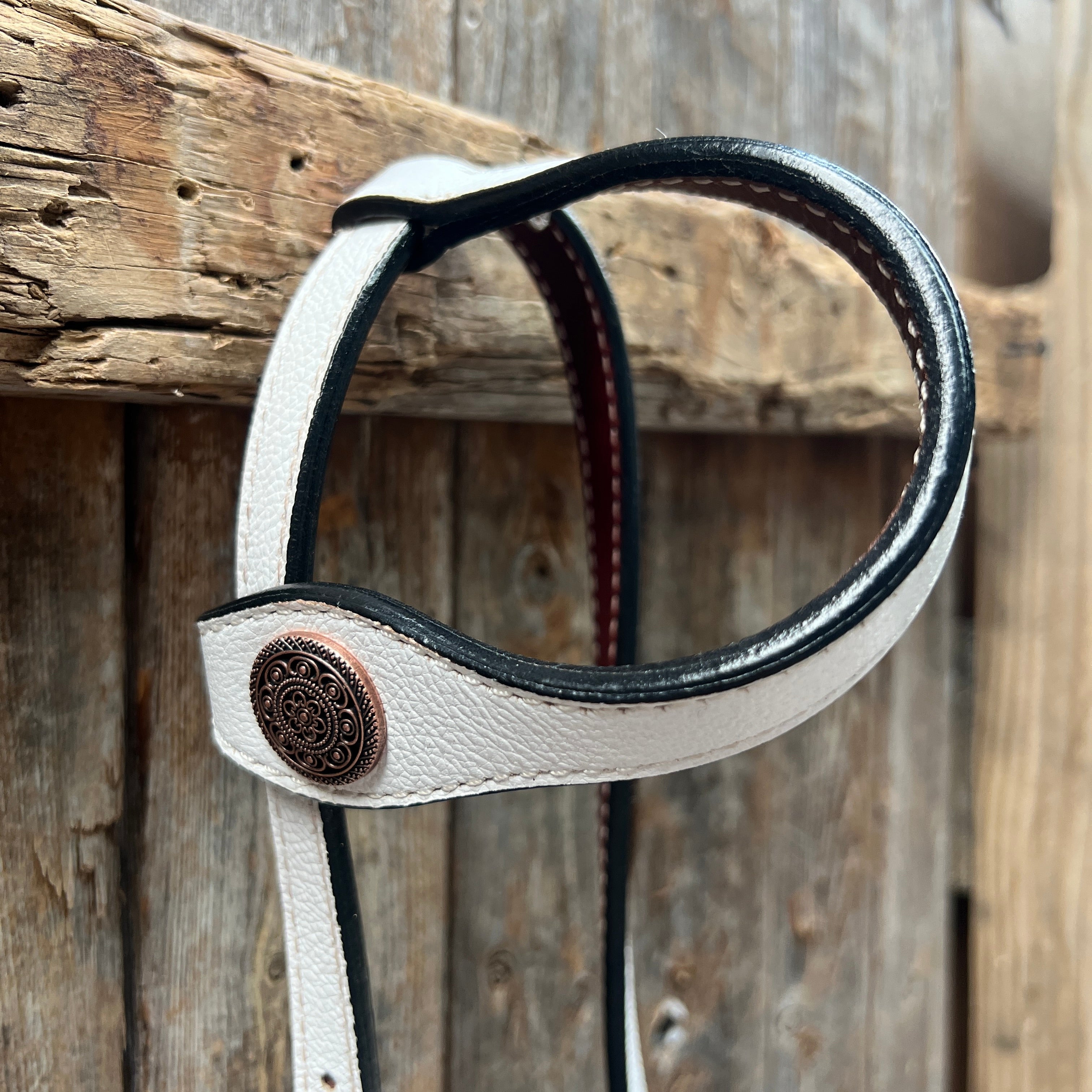 White Leather Copper Floral  Browband/One Ear Tack Set #OEBC629