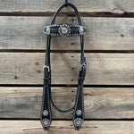 Dark Oil Silver Dot Antique Silver Floral Browband / One Ear Tack Set #BBBC631