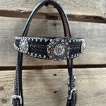 Dark Oil Silver Dot Antique Silver Floral Browband / One Ear Tack Set #BBBC631