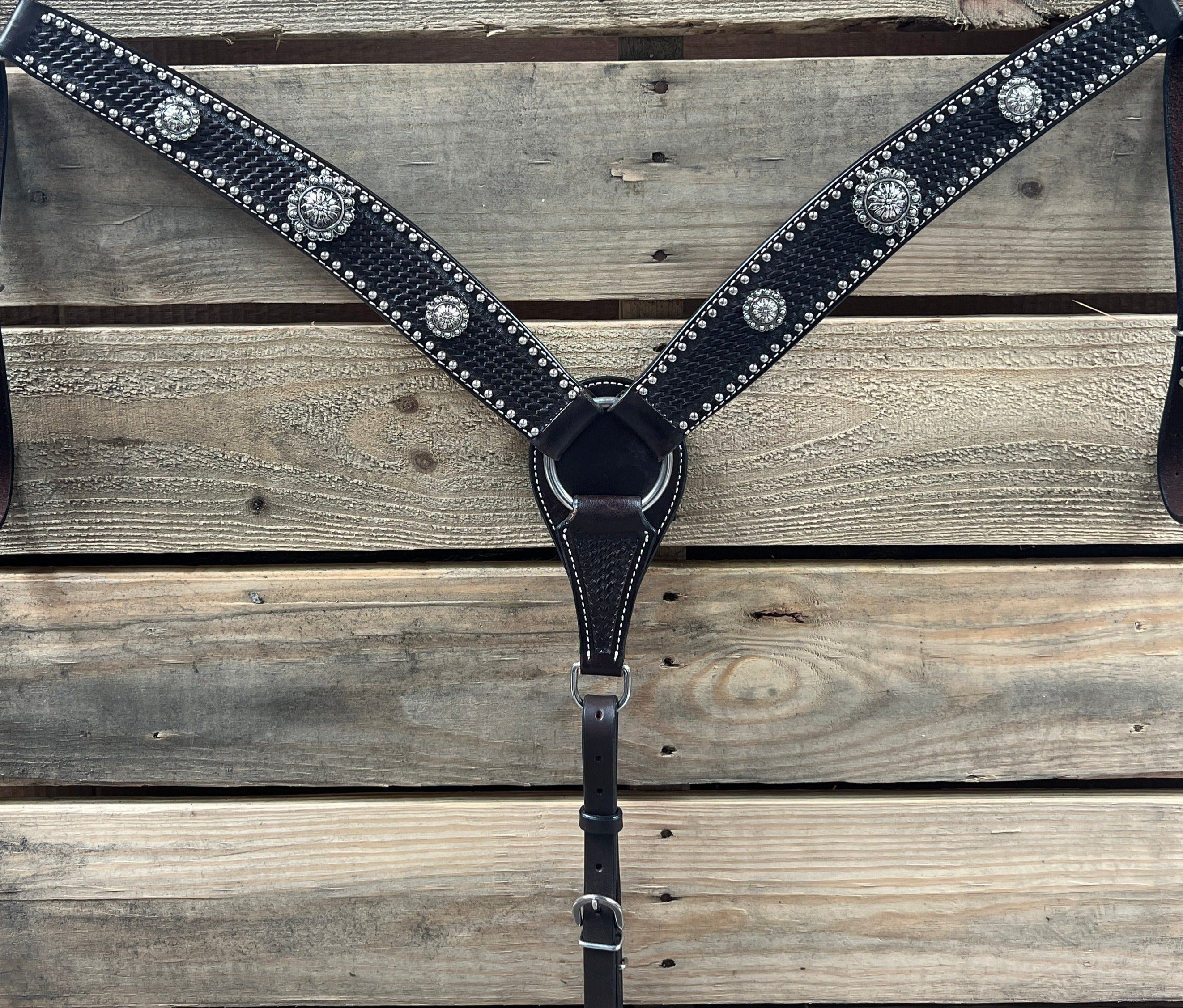 Dark Oil Silver Dot Antique Silver Floral Browband / One Ear Tack Set #BBBC631