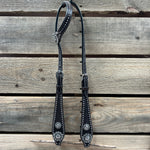 Dark Oil Silver Dot Antique Silver Floral Browband / One Ear Tack Set #BBBC631